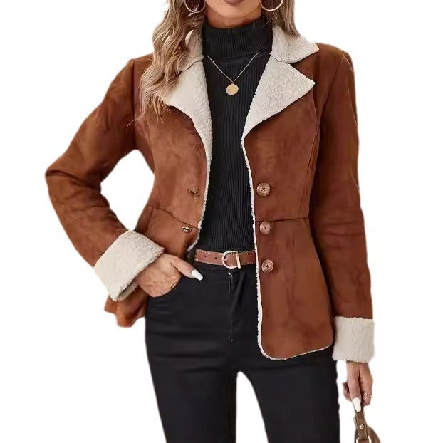 Casual Warm Fur Lapel Pocket Jacket
