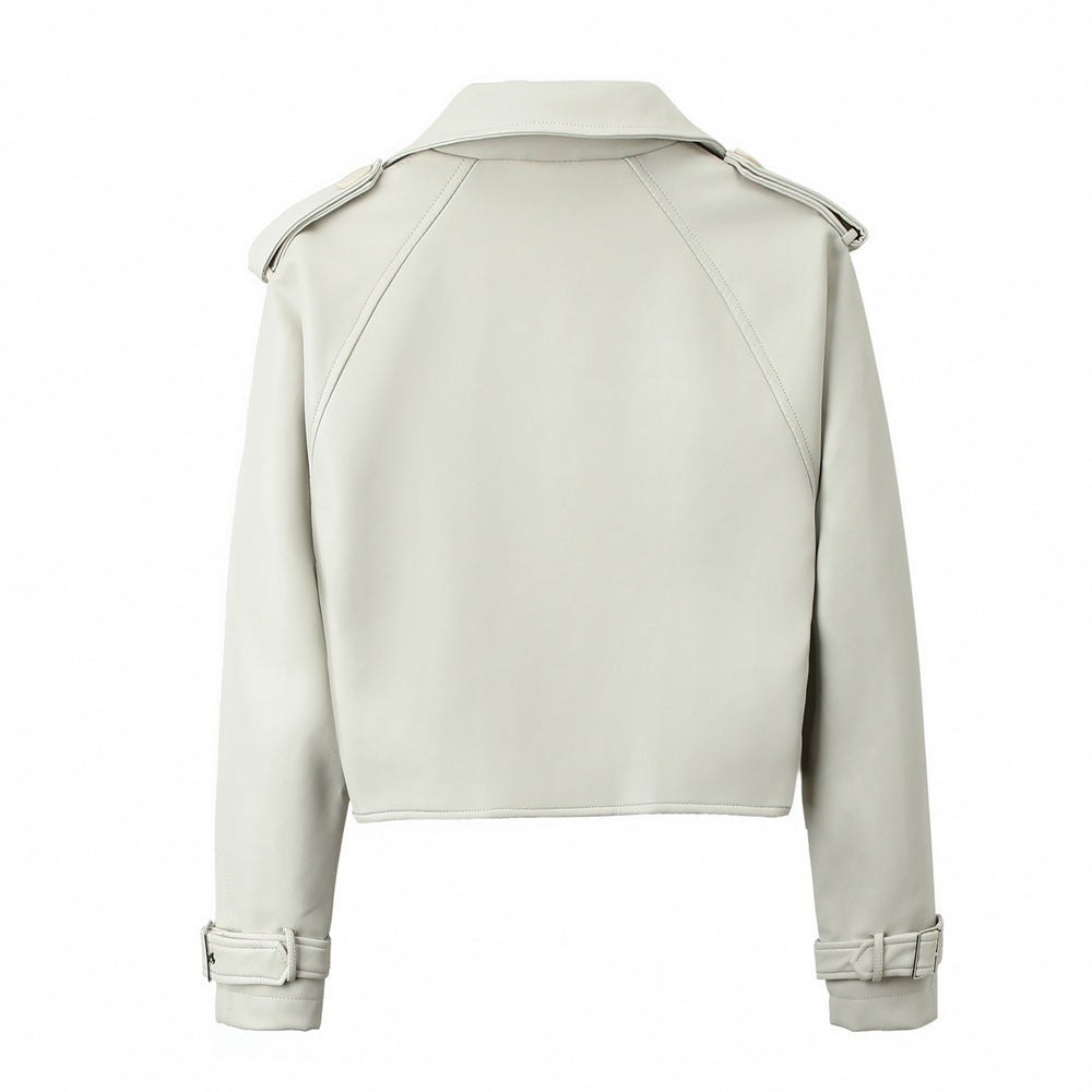 Women's Solid Color Loose Fit Leather Jacket