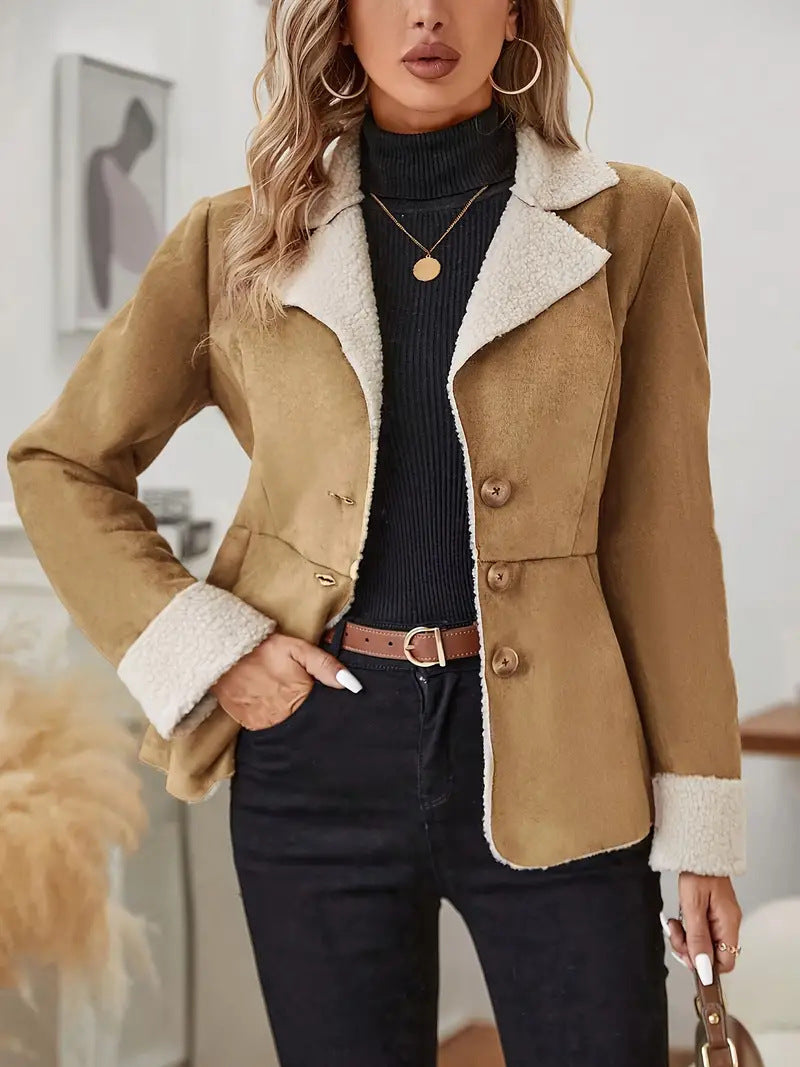 Casual Warm Fur Lapel Pocket Jacket