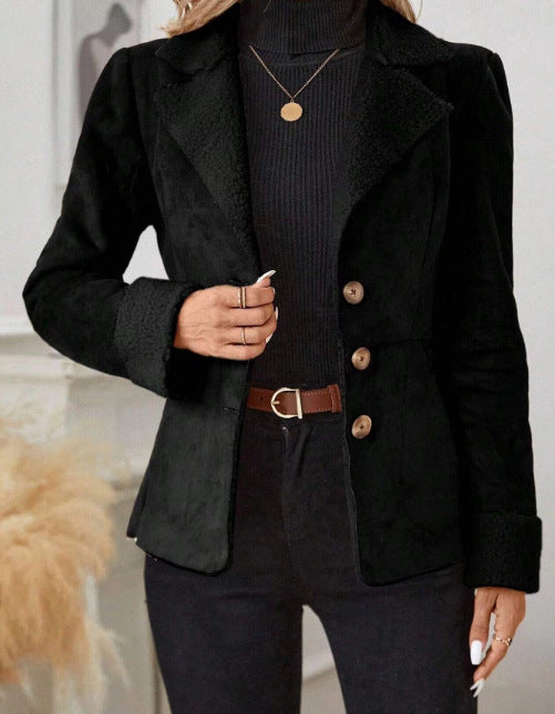 Casual Warm Fur Lapel Pocket Jacket