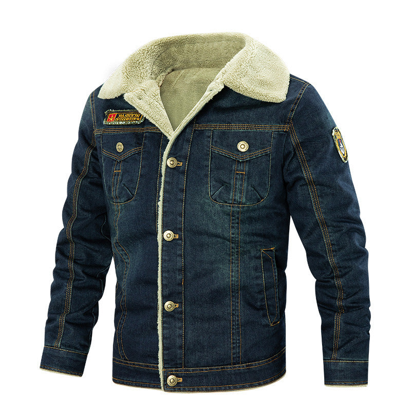 Fleece denim multi-pocket jacket