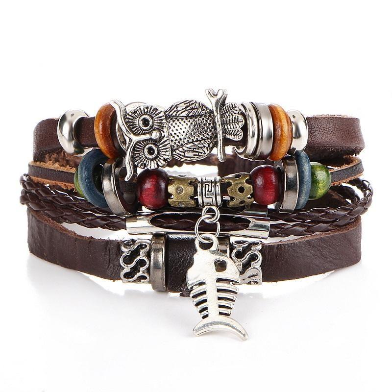 Beaded leather multi-layer bracelet retro punk bracelet / Jewelry / Unisex