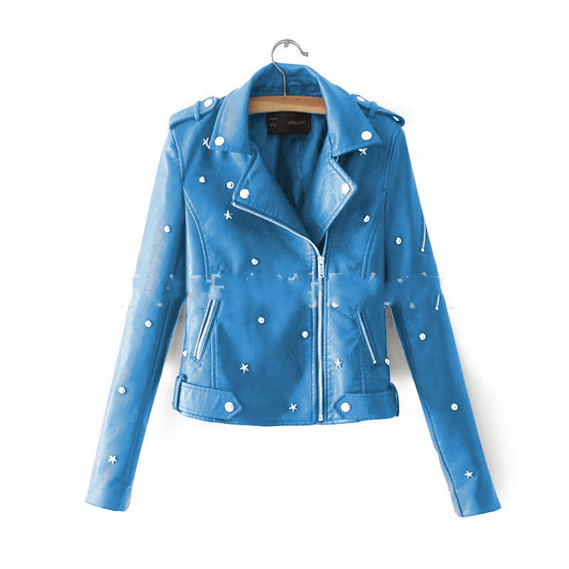 Women's leather jacket with rivet locomotive