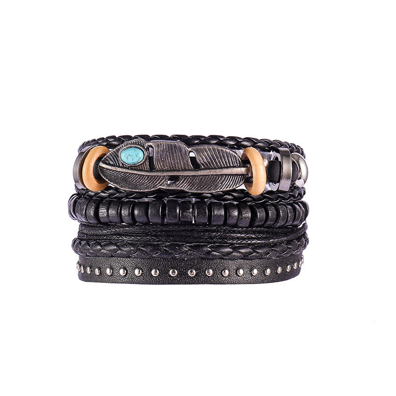 Beaded leather multi-layer bracelet retro punk bracelet / Jewelry / Unisex