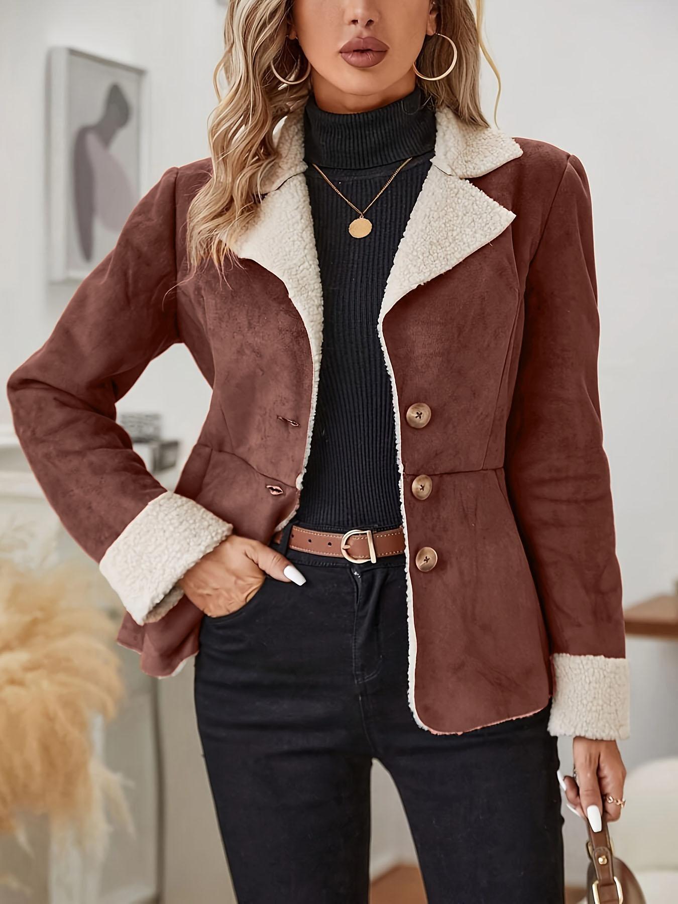 Warm Velvet And Leather / Turn-down Collar Coat