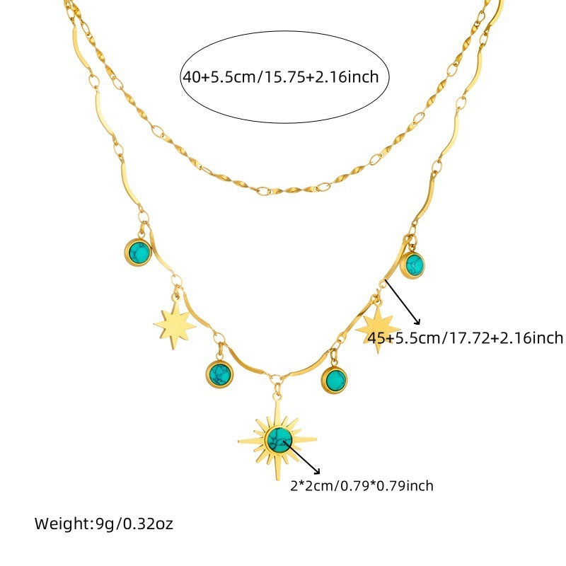 Retro Turquoise Eight-pointed Stars Clavicle Necklace / Double Layer / Jewelry