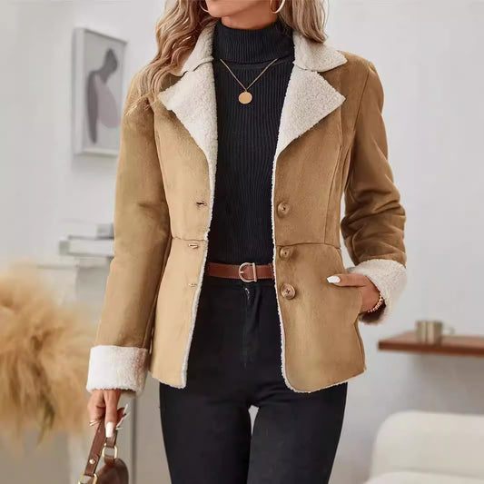 Casual Warm Fur Lapel Pocket Jacket