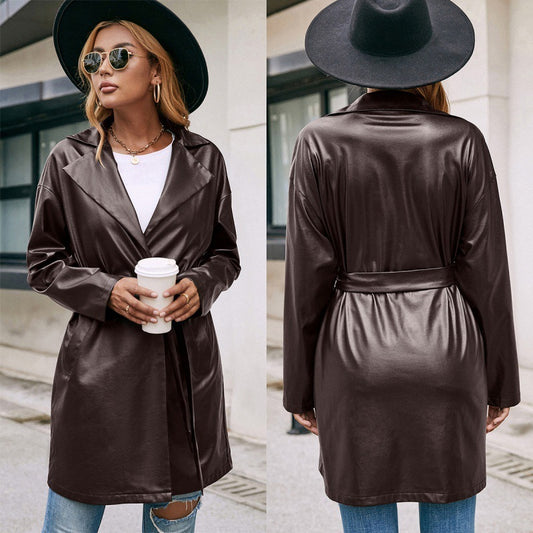 Leather Slim Western Trench Coat