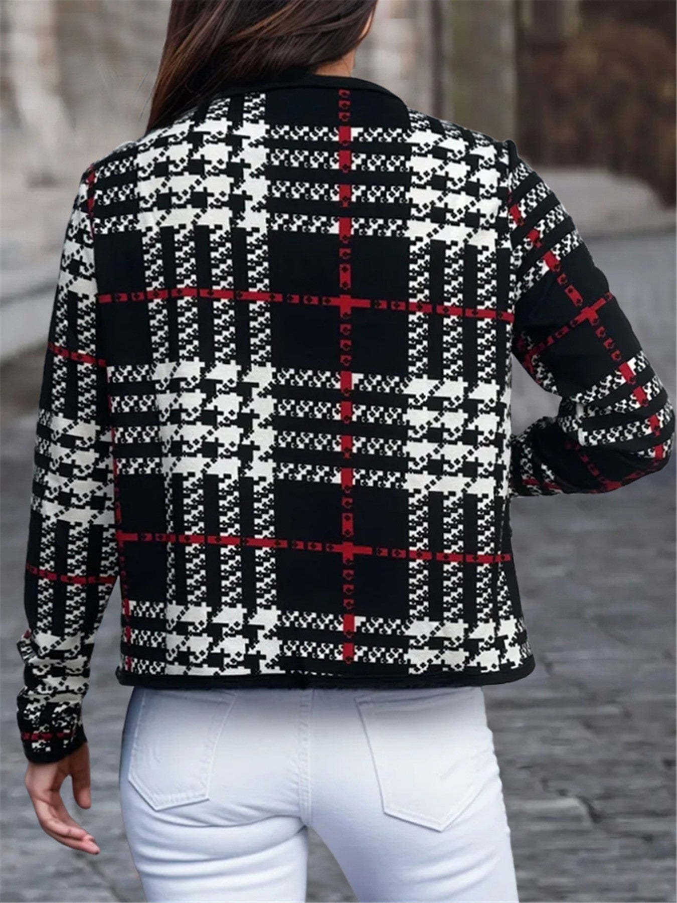 Womens Checkered Versatile Casual Jacket