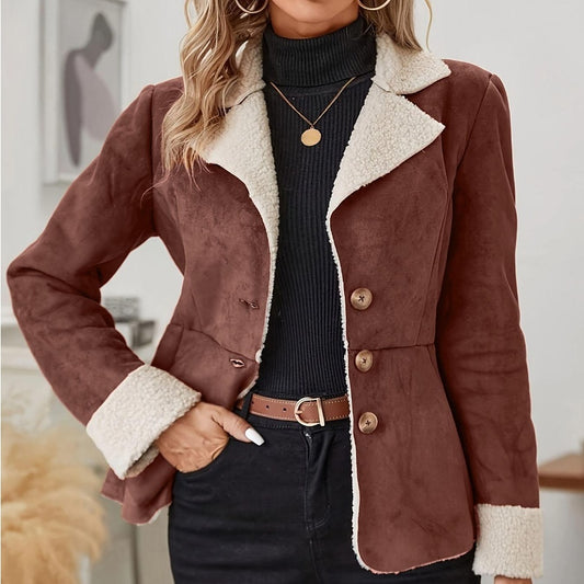 Warm Velvet And Leather / Turn-down Collar Coat