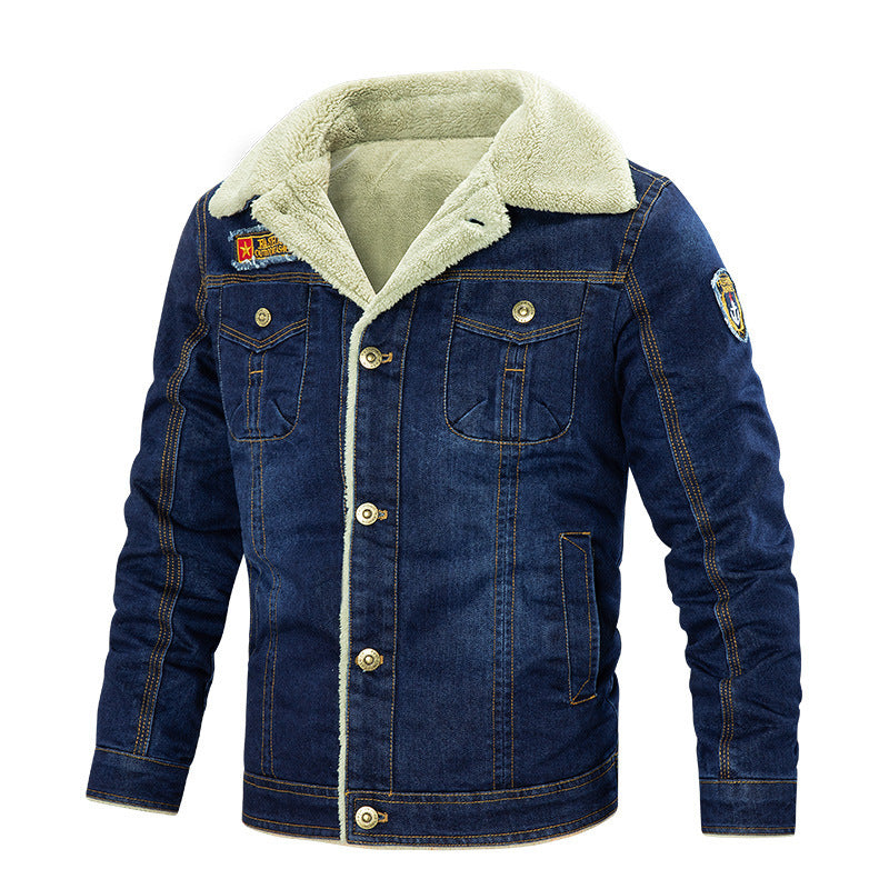 Fleece denim multi-pocket jacket