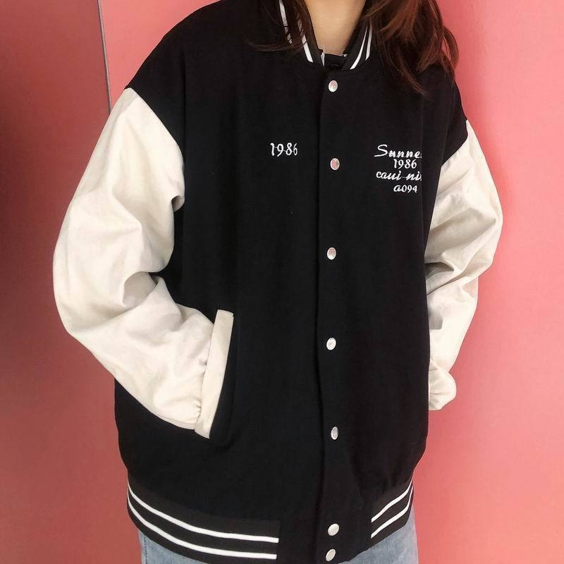 Retro Baseball Embroidery Casual Loose Jacket