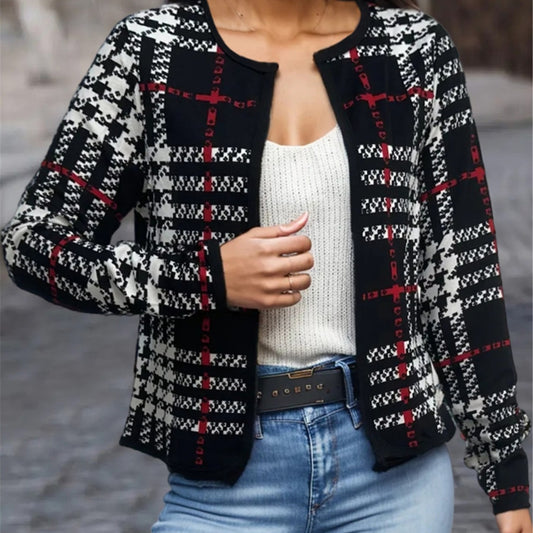 Womens Checkered Versatile Casual Jacket