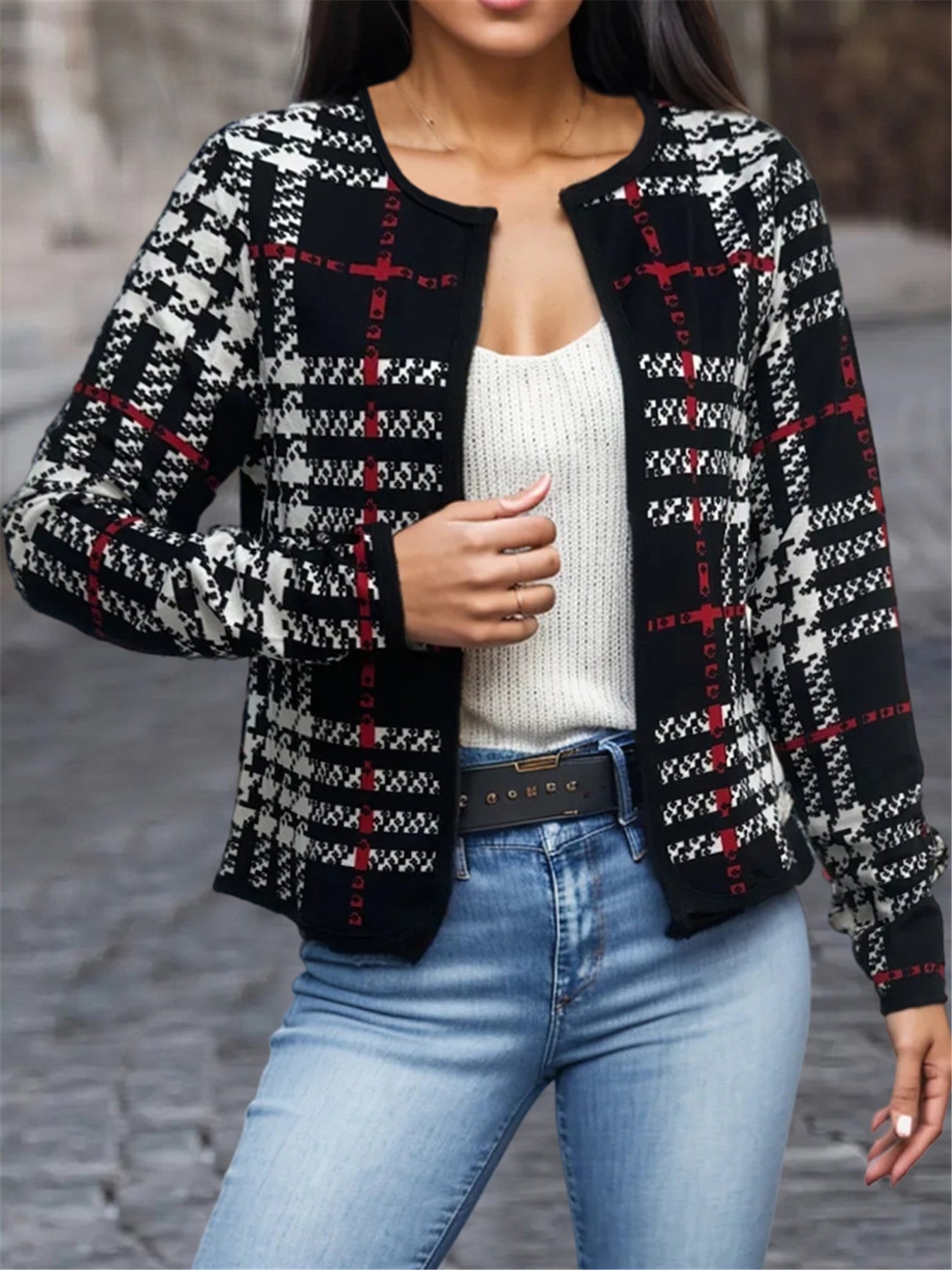 Womens Checkered Versatile Casual Jacket