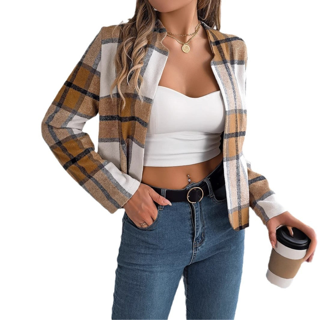 Plaid Woolen Long Sleeve Women's Coat