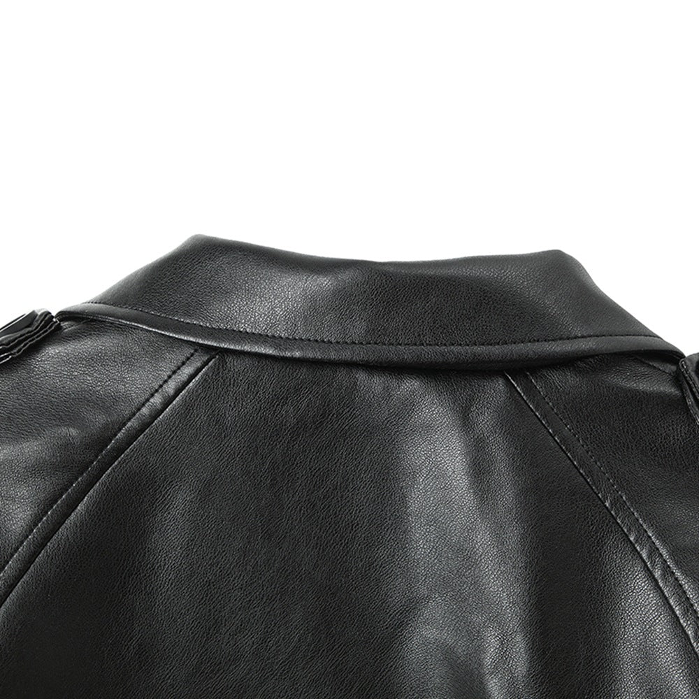 Women's Solid Color Loose Fit Leather Jacket