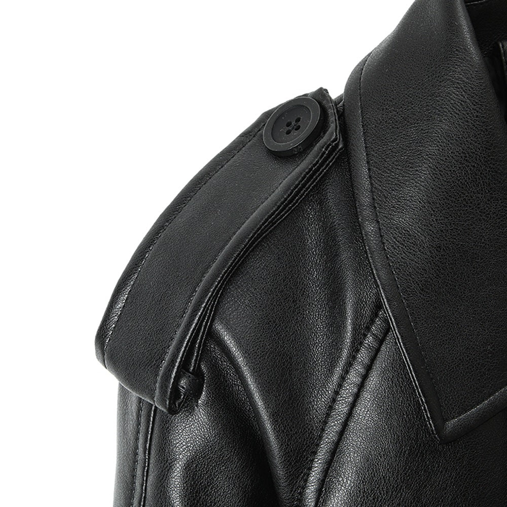 Women's Solid Color Loose Fit Leather Jacket