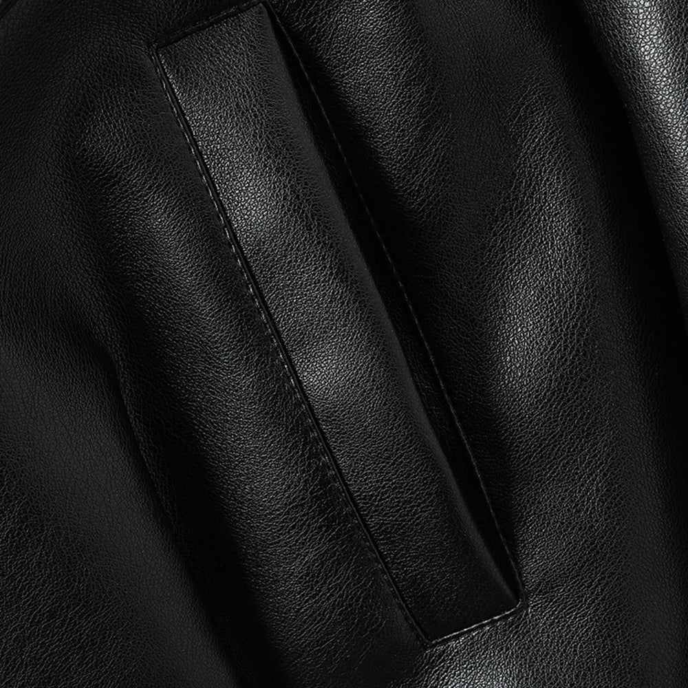 Women's Solid Color Loose Fit Leather Jacket